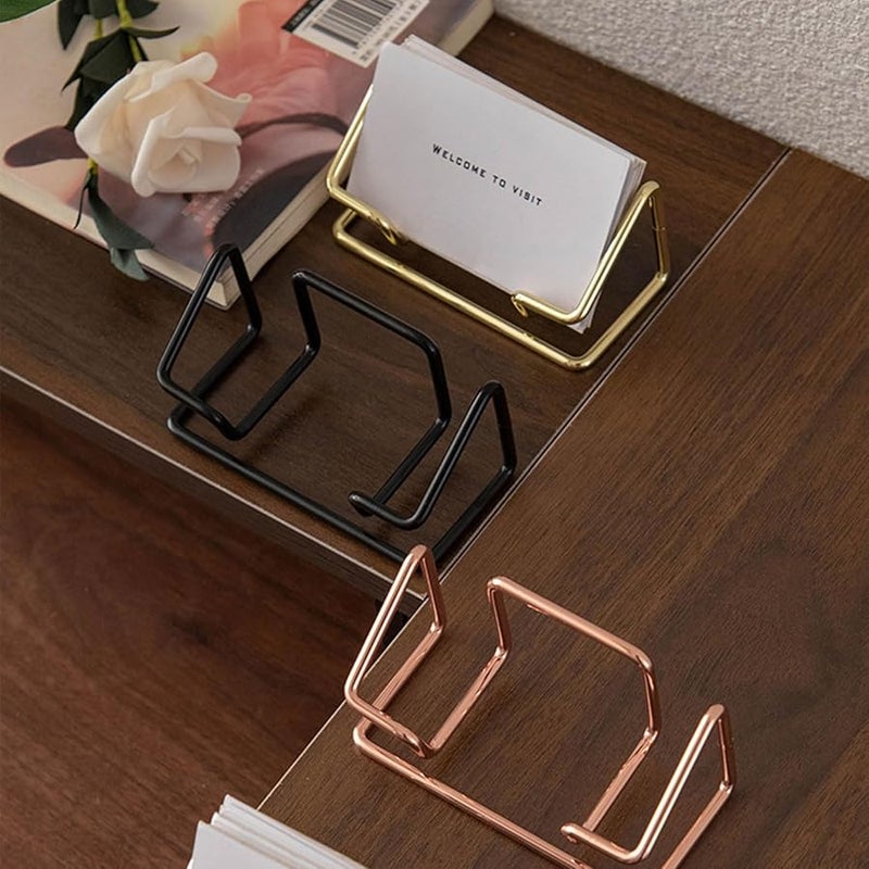 Gold Metal Business Card Stand Desktop Organizer High Capacity Storage Case - Image 4